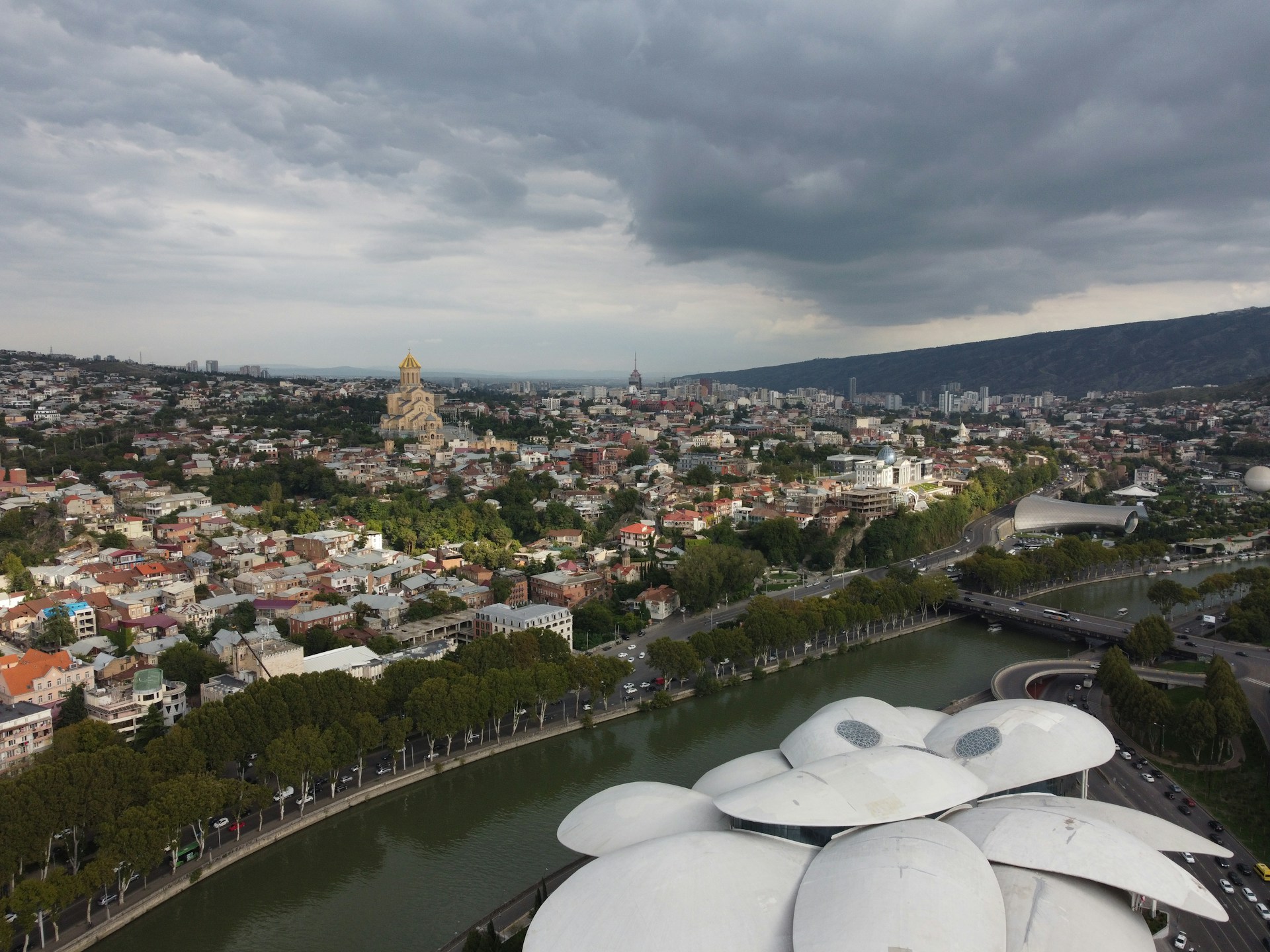 Central Tbilisi skyline at dusk